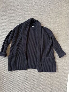 Vince Open-Front Ribbed Cardigan Sweater, Navy, Size M